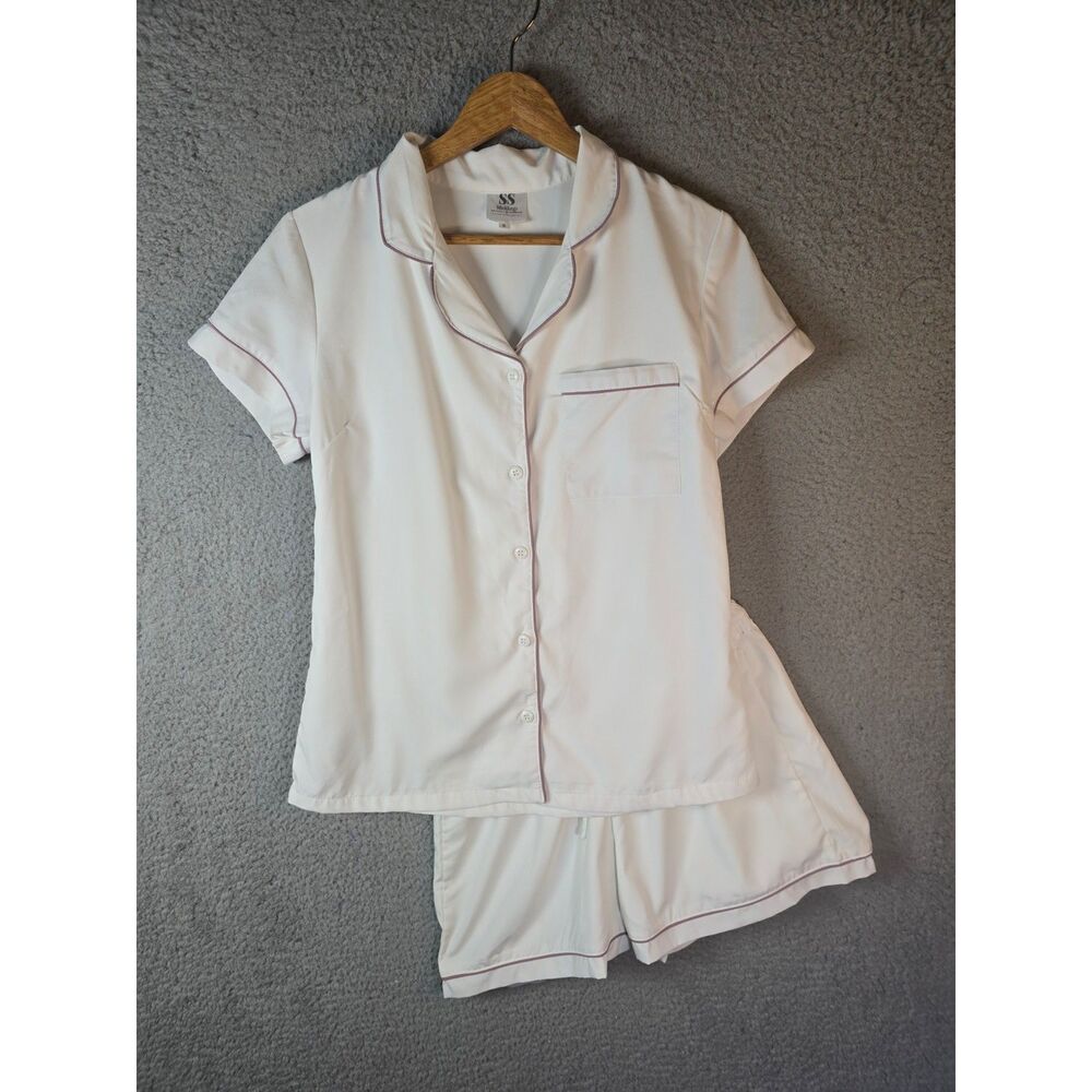 SS Weddings Beige Piped Pajama Shorts Set Small - Picture 2 of 15